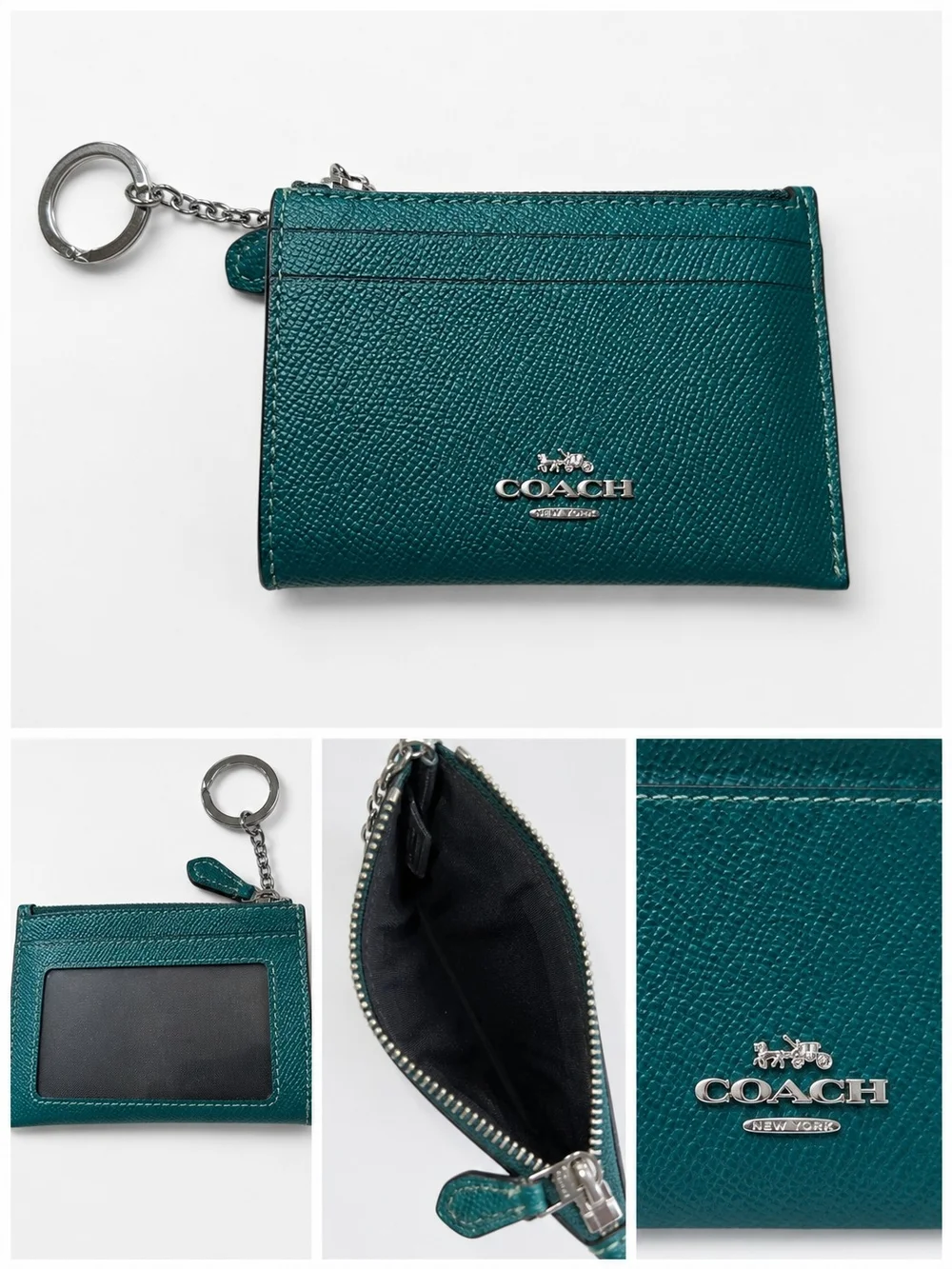 Coach Green Leather Card Case with Keyring